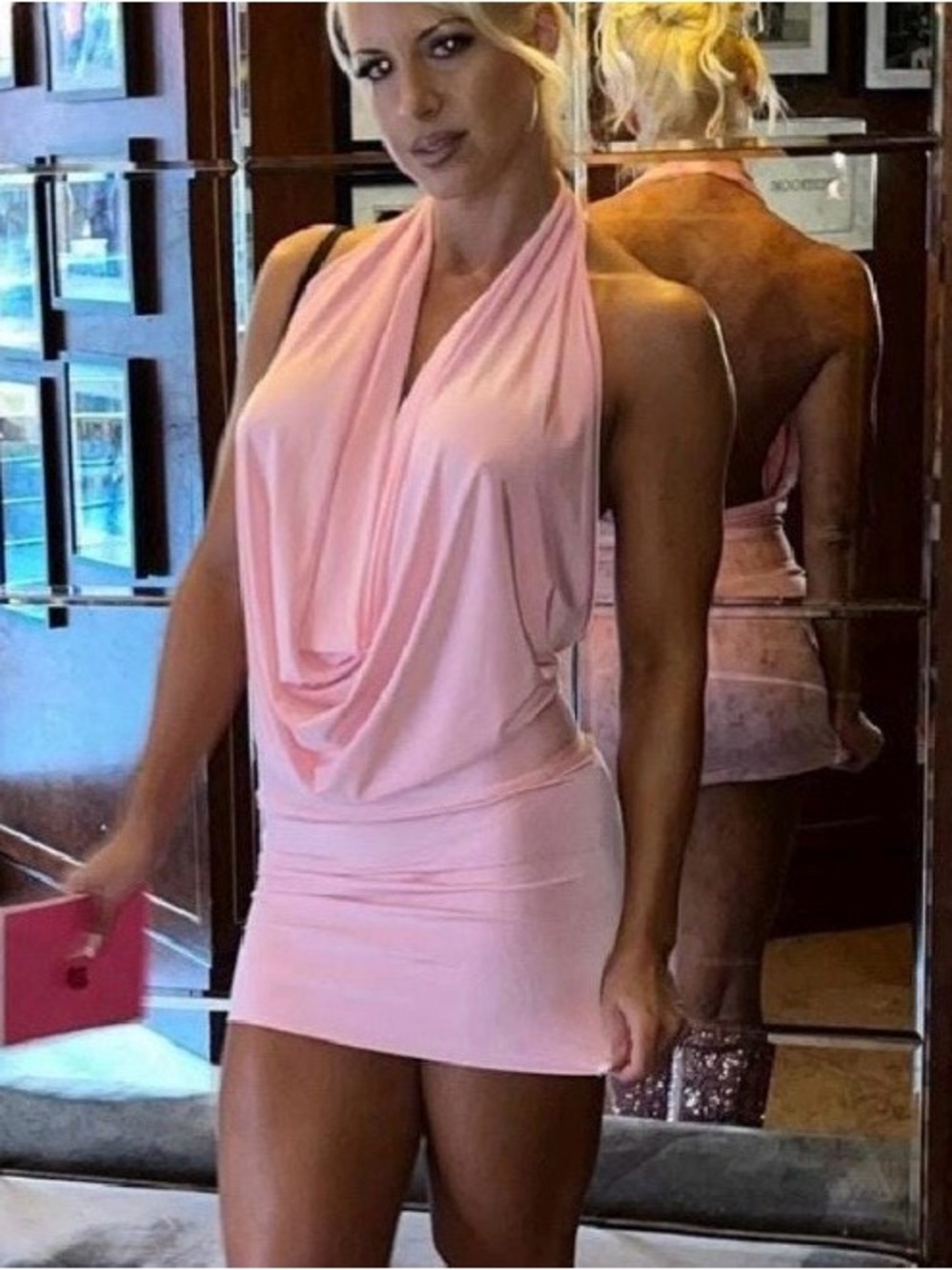 Light Pink Backless Drape Sexy Halter Dress - HandMade In USA